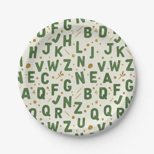 Forest Green Watercolor Alphabet Pappteller (Vorderseite)
