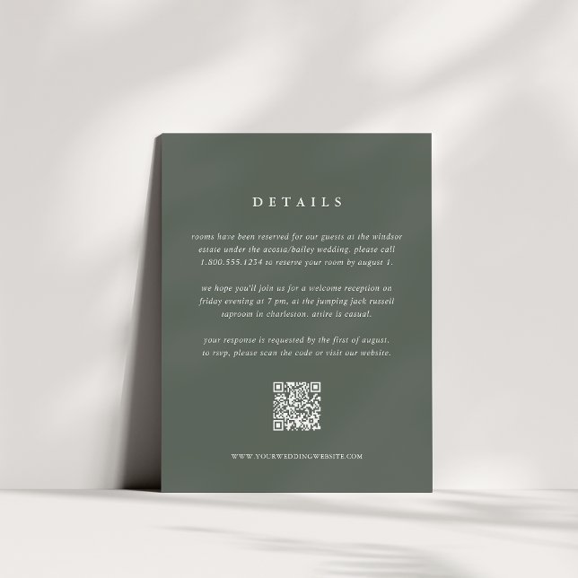 Forest Green Wedding Details Card mit QR Code Begleitkarte (Von Creator hochgeladen)