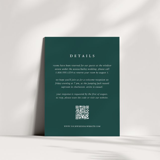 Forest Green Wedding Details Card mit QR Code Begleitkarte (Von Creator hochgeladen)