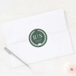 Forest Green Wedding Monogram Initials Runder Aufkleber