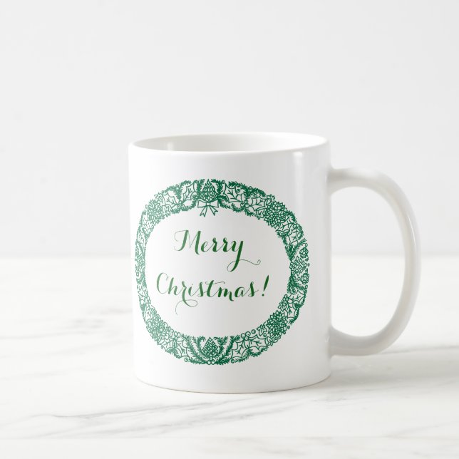 Forest Green Weihnachtskranz zu individualisieren Kaffeetasse (Rechts)