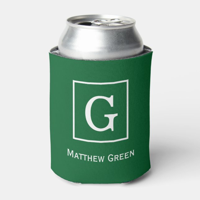 Forest Green White Gerahmt Initial Monogram Dosenkühler (Kanne Vorderseite)