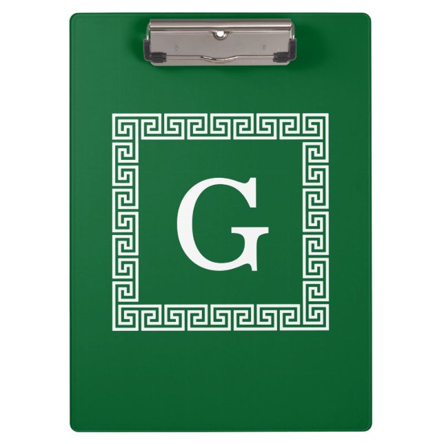 Forest Green, White Greece Key #1 Gerahmt Monogram Klemmbrett (Vorderseite)