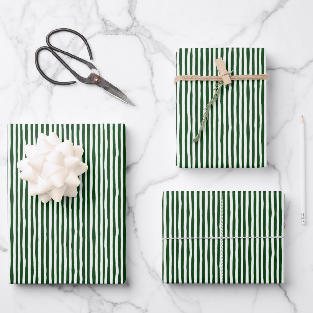 Forest Green & White Wonky Stripes Geschenkpapier Set (Vorderseite)