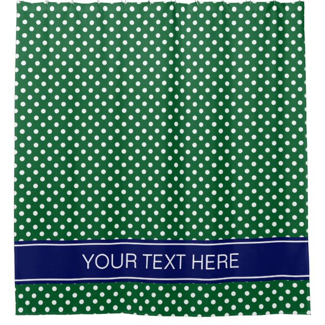 Forest Green WhPolka Dot Navy Blue Name Monogram Duschvorhang (Vorderseite)