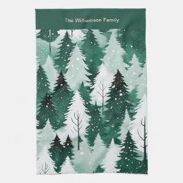 Forest Green Winter Trees Schnee Weihnachtsküche Geschirrtuch
