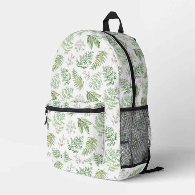 Forest Greenery Muster Bedruckter Rucksack (Rückseitige Ecke Rechts)