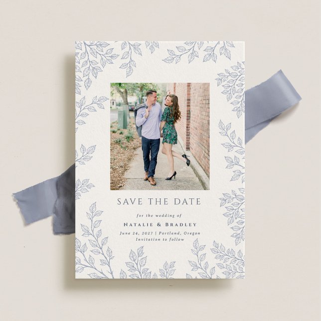 Forest Grove Dusty Blue Foto Save the Date Einladung (Von Creator hochgeladen)