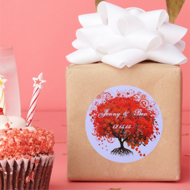 Forest Grove Red Leaf Tree Hochzeit Siegel Runder Aufkleber (Party)