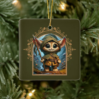 Forest Guardian Cat - Whimsisches Fantasy Animal Keramikornament