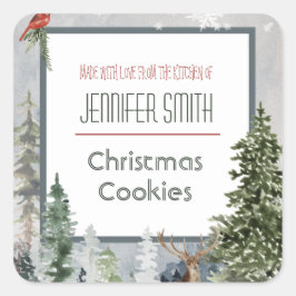 Forest Holiday Weihnachtsbäckerei Gebäck Keks Quadratischer Aufkleber