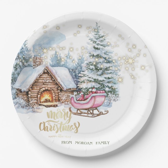 Forest House Sleigh Pappteller (Vorderseite)