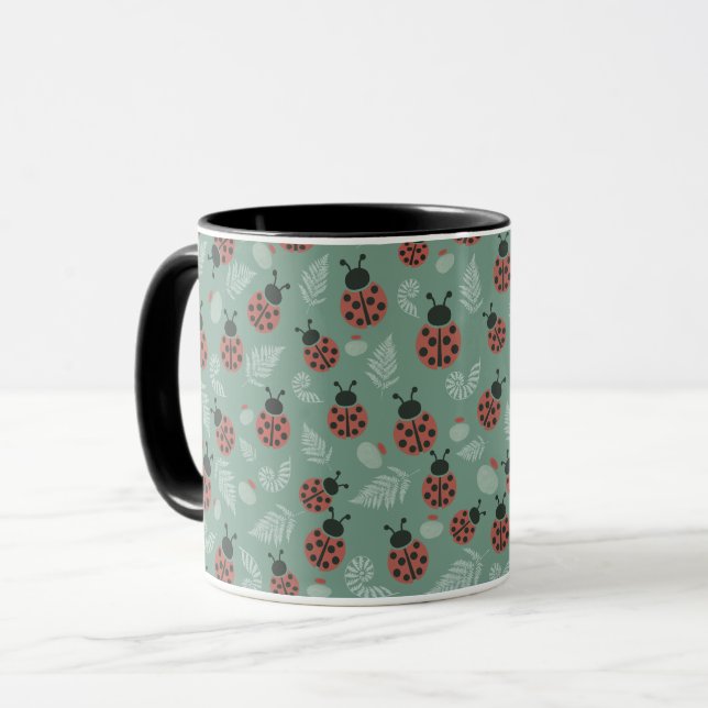 Forest Ladybugs Green Background Tasse (Vorderseite Links)