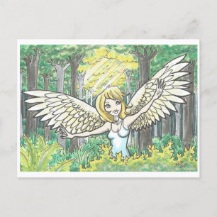 Forest Light Angel Fairy Woods Fantasy Art Print Postkarte