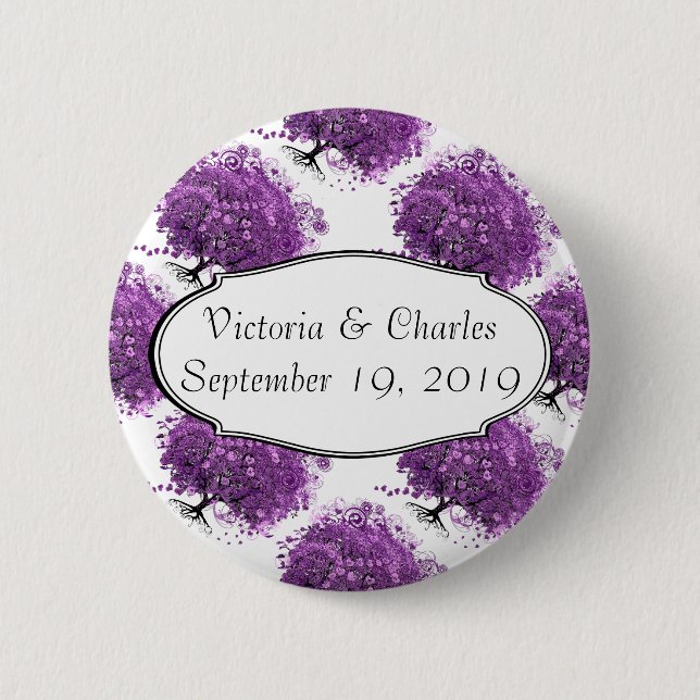 Forest Lila Heart Leaf Tree Wedding Button (Vorderseite)