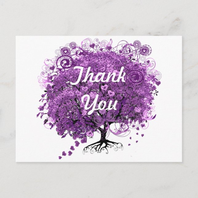 Forest Lila Heart Leaf Tree Wedding Postkarte (Vorderseite)