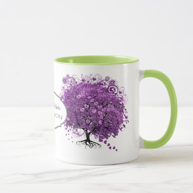 Forest Lila Heart Leaf Tree Wedding Tasse (Rechts)