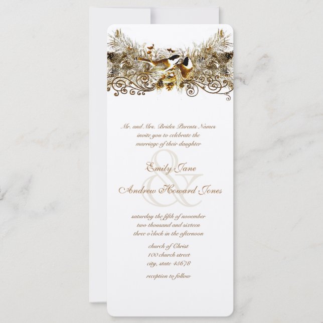 Forest Love Birds Chickadees Wedding Einladung (Vorderseite)