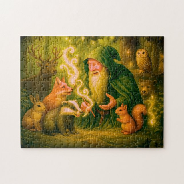 Forest mage speaking to animals in oil puzzle (Horizontal)