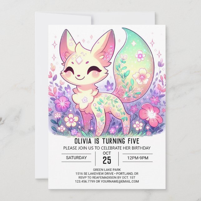 Forest Majestic Fox Digital Geburtstag Einladung (Vorderseite)