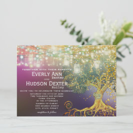 Forest Mason Jar Fairytale Lila und goldene Hochze Einladung