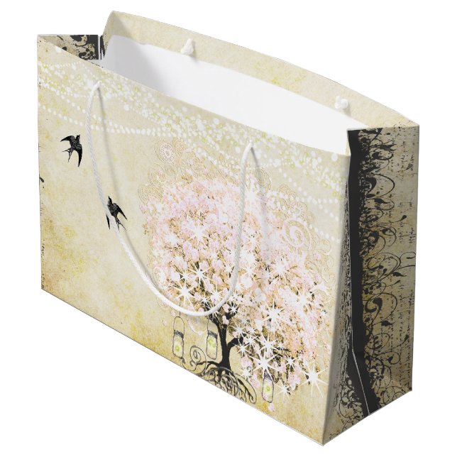 Forest Mason Jar Pink Herzenleaf Firefly Große Geschenktüte (Rückseite Schrägansicht)