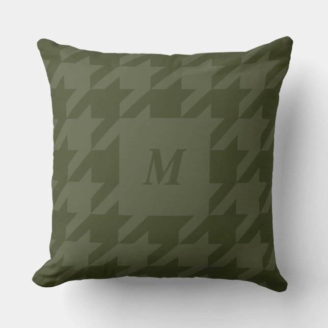 Forest Moss Hahnentrittmuster Mit Monogramm Kissen (Vorderseite)