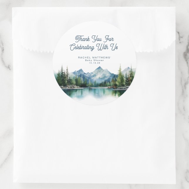 Forest Mountain Rustic Adventure Baby Shower  Runder Aufkleber (Tasche)