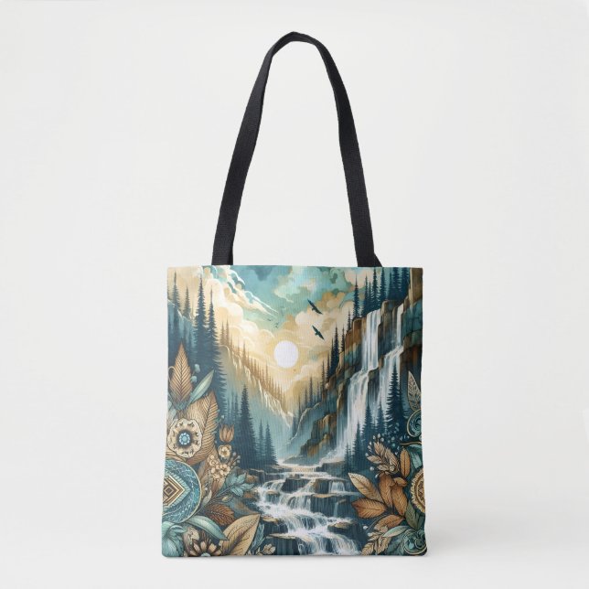 Forest Mountain Waterfall Boho Nature Muster (Vorderseite)