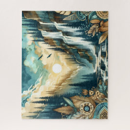 Forest Mountain Waterfall Boho Nature Muster Puzzle