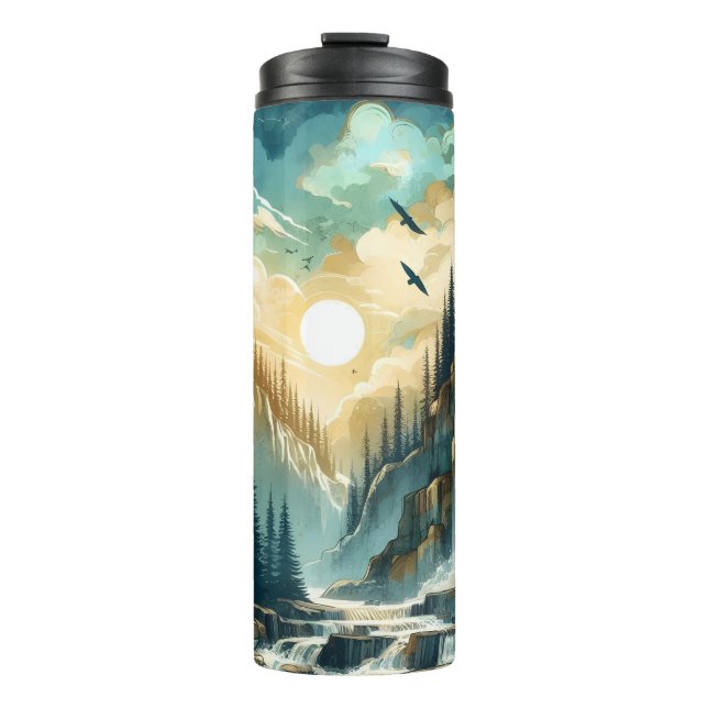Forest Mountain Waterfall Boho Nature Muster Thermosbecher (Vorderseite)