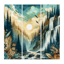 Forest Mountain Waterfall Boho Nature Muster