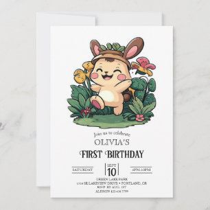 Forest Niedlich Bunny 1. Geburtstag digital Einladung