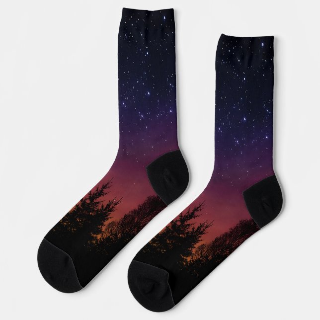 Forest Night Sky Nature with Starry Woodland Scene Socken (Linkes Detail)