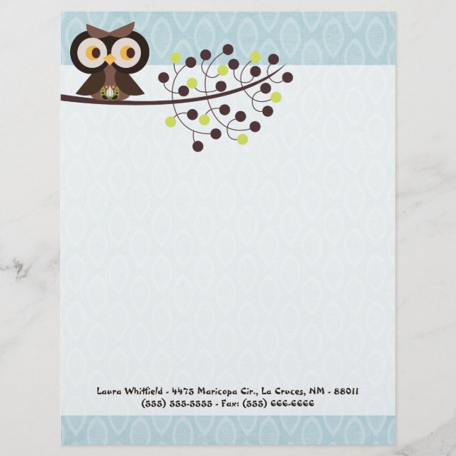 Forest Owl Woodland Hoot Letterhead Stationierung Briefbogen (Vorderseite)