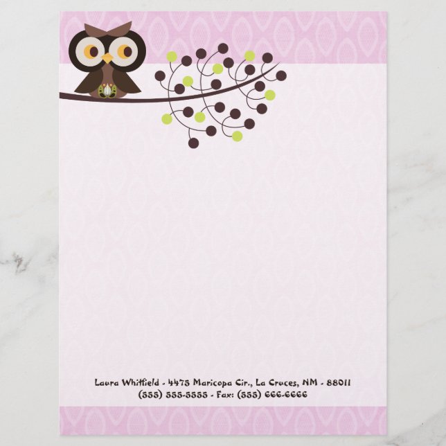 Forest Owl Woodland Hoot Letterhead Stationierung Briefkopf (Vorderseite)