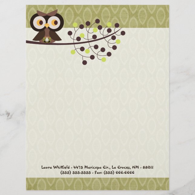 Forest Owl Woodland Hoot Letterhead Stationierung Briefkopf (Vorderseite)