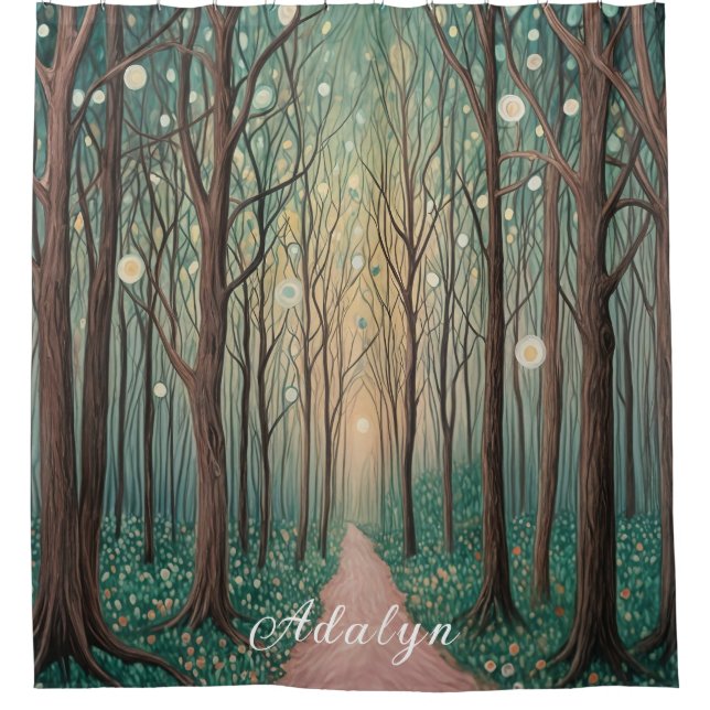Forest Phantoms: Schwimmlicht im Nachtwald Duschvorhang (Vorderseite)