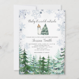 Forest Pine Tree Cold Outside Baby Dusche Einladung