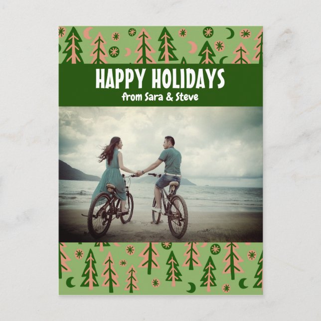 Forest Pine Tree Moon Stars CUSTOM FOTO Holiday Postkarte (Vorderseite)