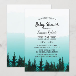 Forest Pine Trees Elegantes Watercolor Kinderdusch Einladung