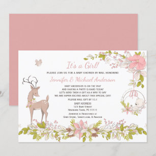 Forest Pink Girl Bear Hirschdusche per Post Einladung