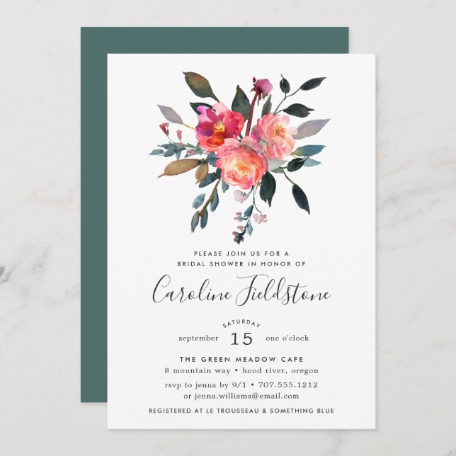 Forest Posy Bridal Dusche Einladung (Vorne/Hinten)