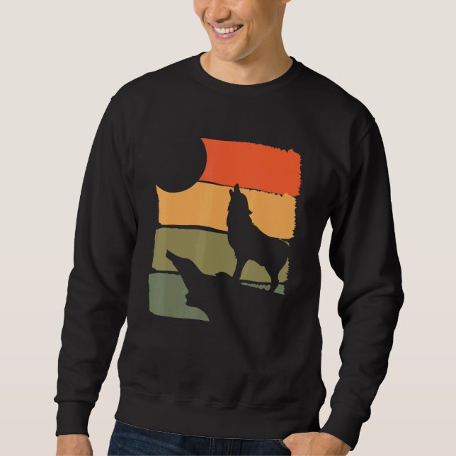 Forest Predator Howling Wolf Animal Retro Wolf Sweatshirt (Vorderseite)