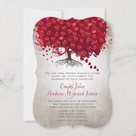 Forest Red Heart Leaf Tree Wedding Einladungen