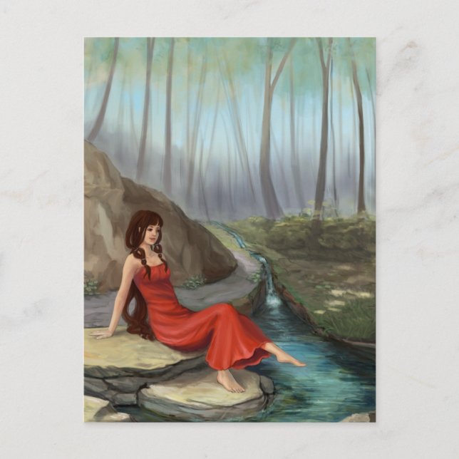 Forest Rivulet - Fantasy Forest Elf Girl Girl Post Postkarte (Vorderseite)