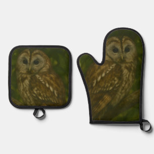 Forest Sentinel - Tawny Owl - Paradies für Naturfr Ofenhandschuh & Topflappen-Set