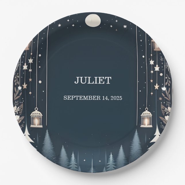 Forest Stars Snow Bright Winter Brautparty Pappteller (Vorderseite)