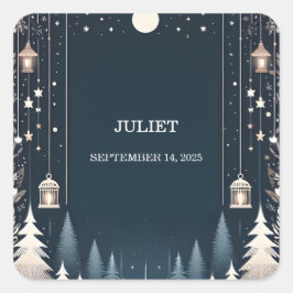 Forest Stars Snow Bright Winter Brautparty Quadratischer Aufkleber