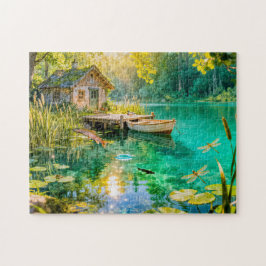 Forest Stream Cottage with Ducks, piere and Dock A Puzzle